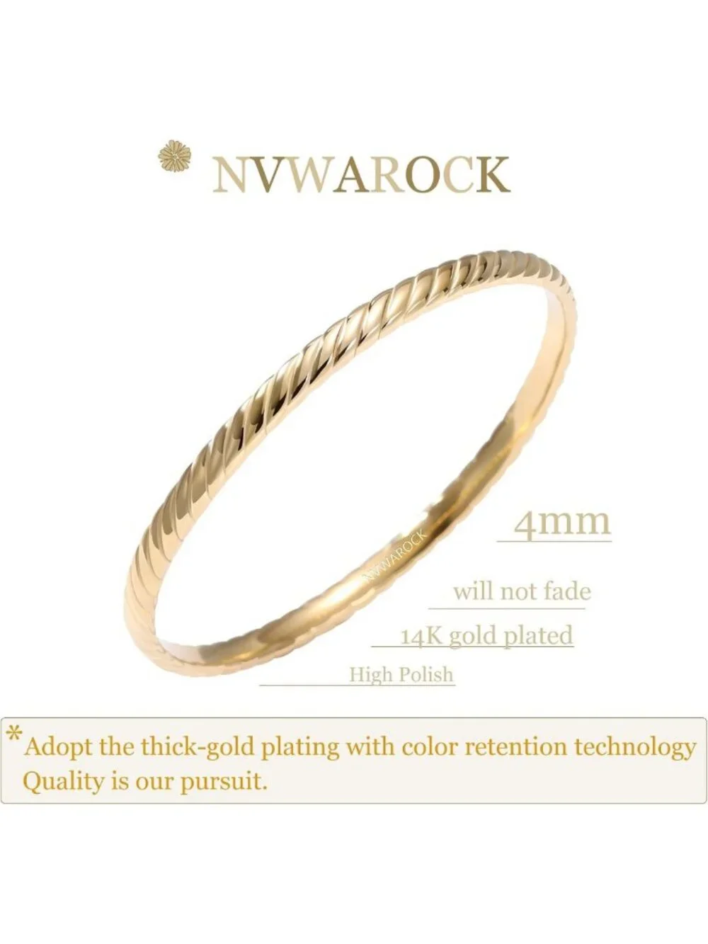 14K Gold Plated 4mm Stackable Minimalist Bangle Bracelet for Women - Perfect